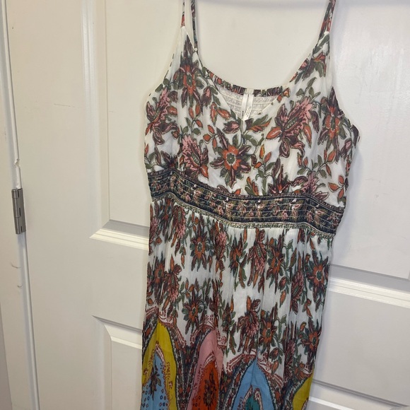 Anthropologie VIRGINIA M Ivory Blue Floral Chiffon Maxi Boho Dress - Picture 5 of 9